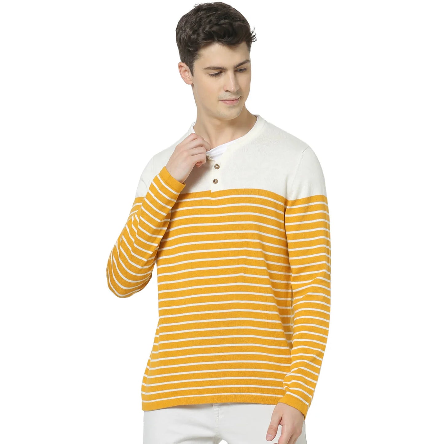 Yellow Striped Cotton Sweater