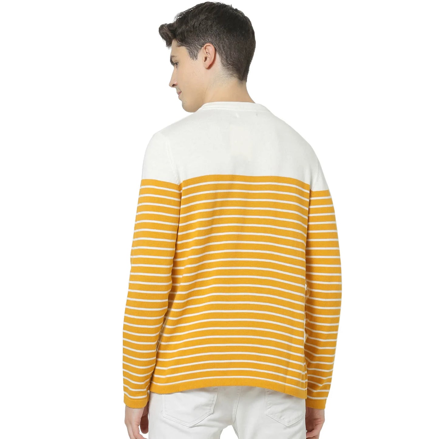 Yellow Striped Cotton Sweater