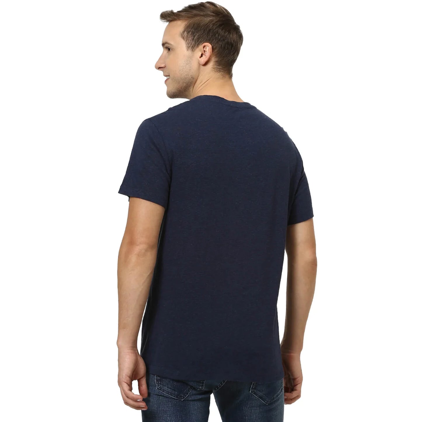 Navy Blue Solid Linen T-shirt