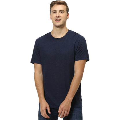 Navy Blue Solid Linen T-shirt