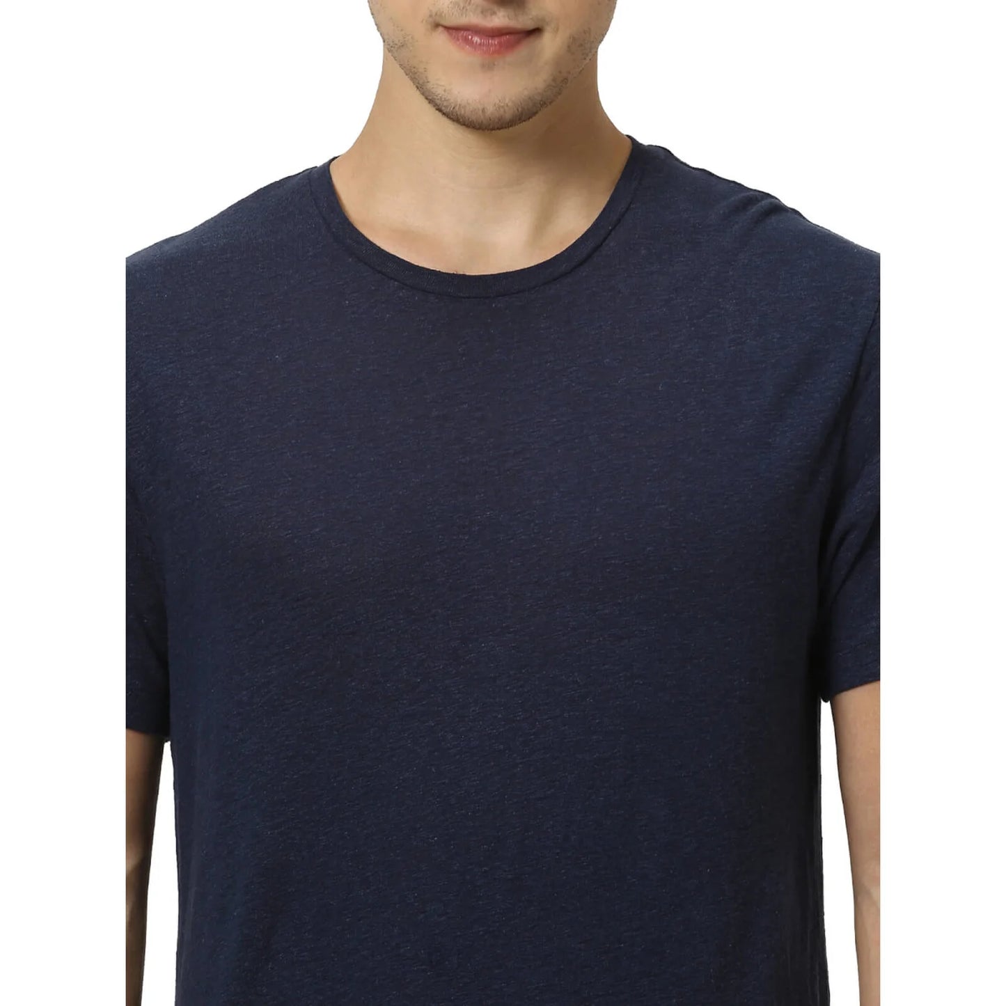 Navy Blue Solid Linen T-shirt