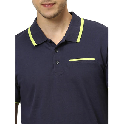 Navy Blue Solid Cotton Polo