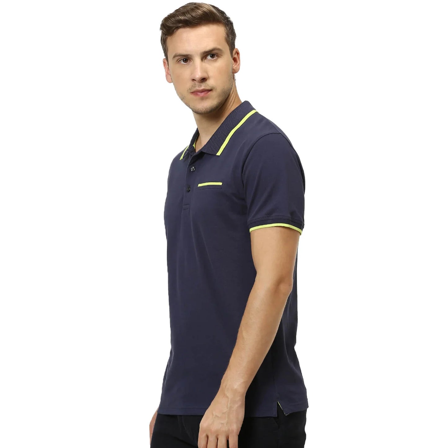 Navy Blue Solid Cotton Polo