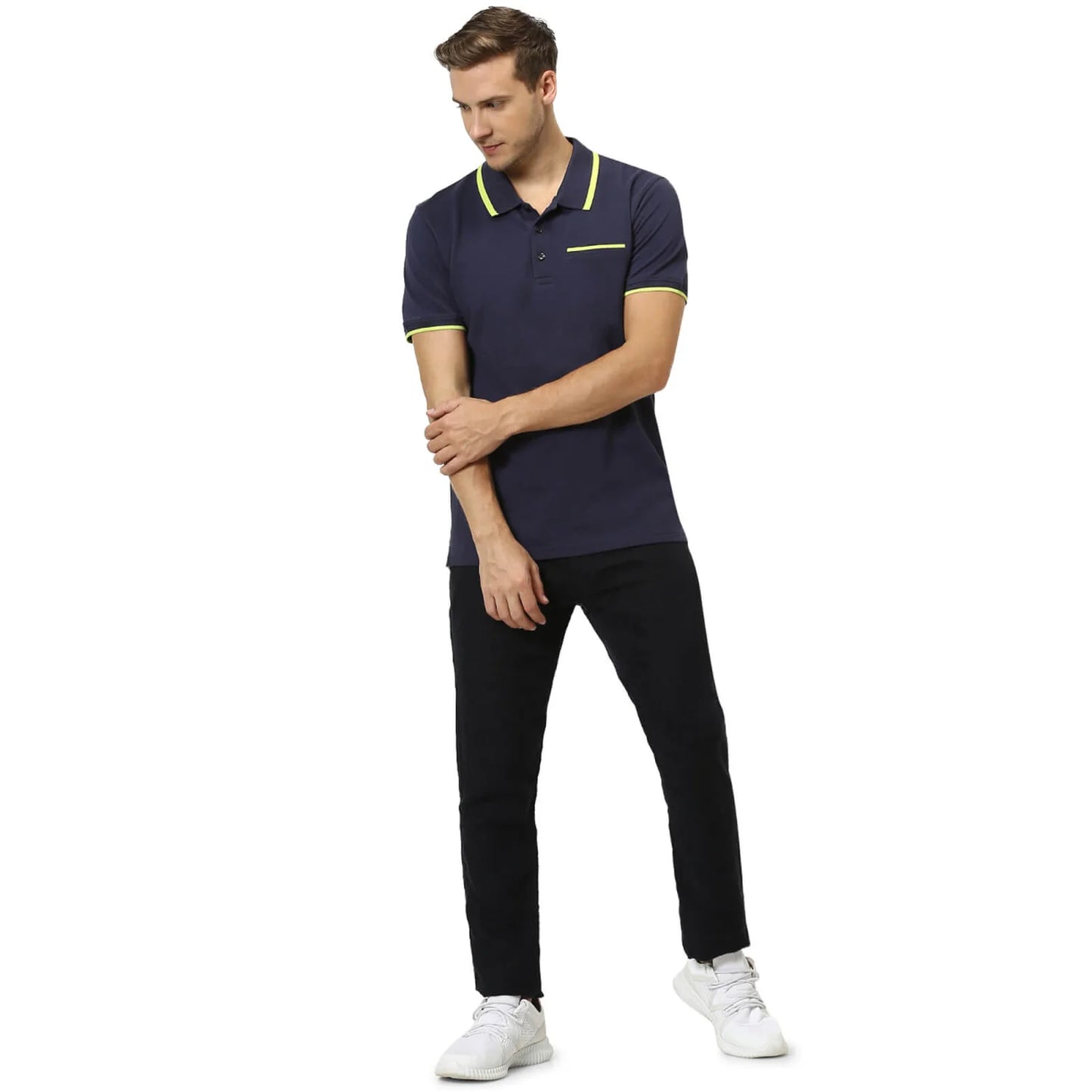 Navy Blue Solid Cotton Polo