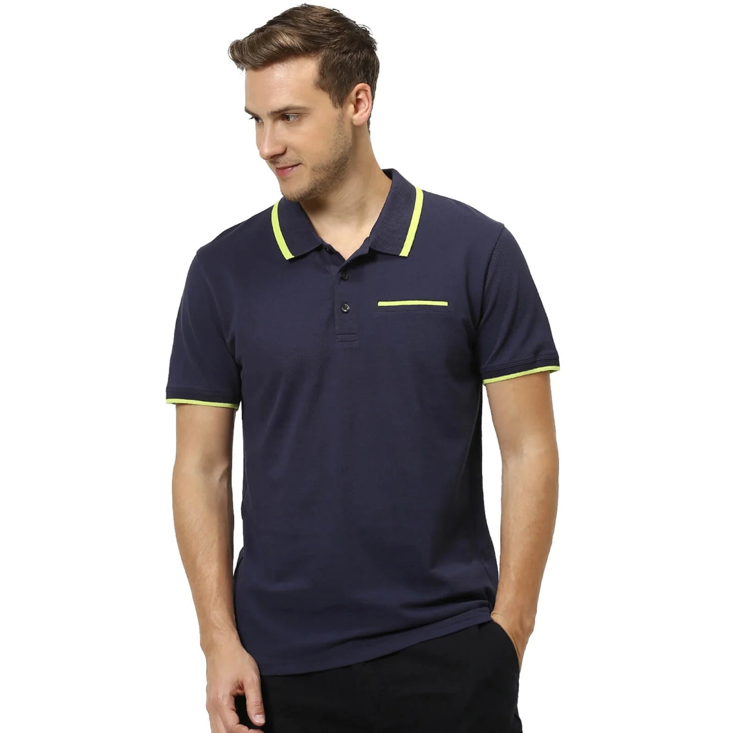 Navy Blue Solid Cotton Polo