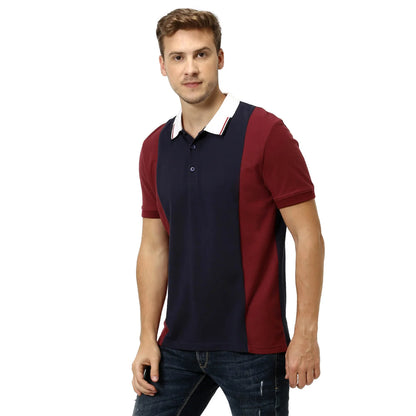 Maroon Colourblock Cotton Polo