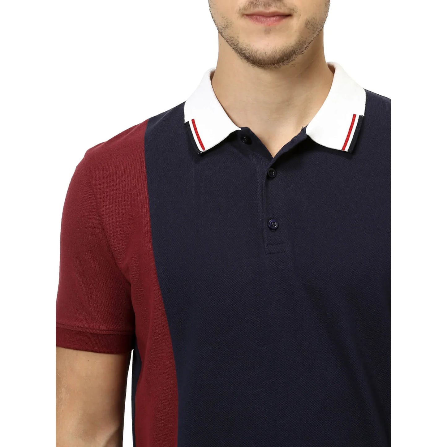 Maroon Colourblock Cotton Polo