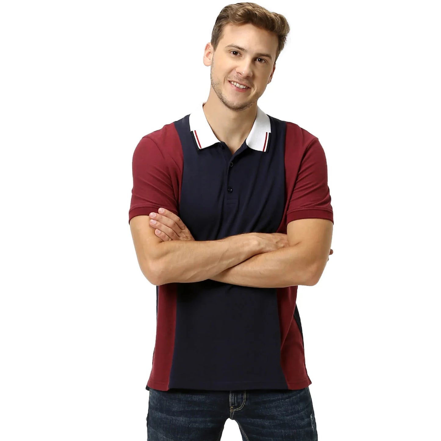 Maroon Colourblock Cotton Polo