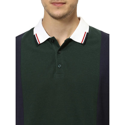 Green Colourblock Cotton Polo