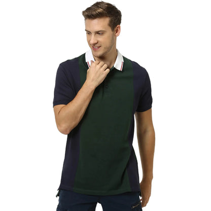 Green Colourblock Cotton Polo