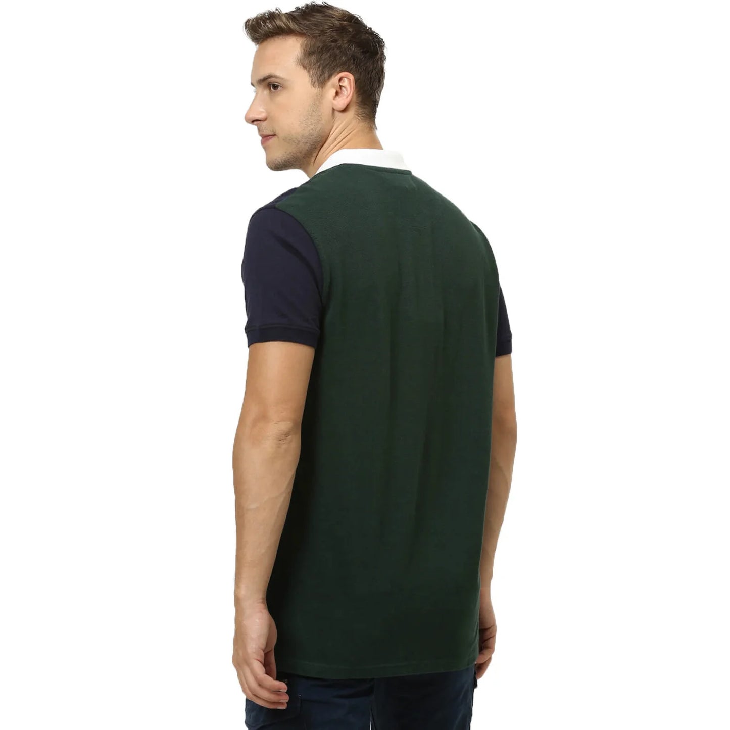 Green Colourblock Cotton Polo