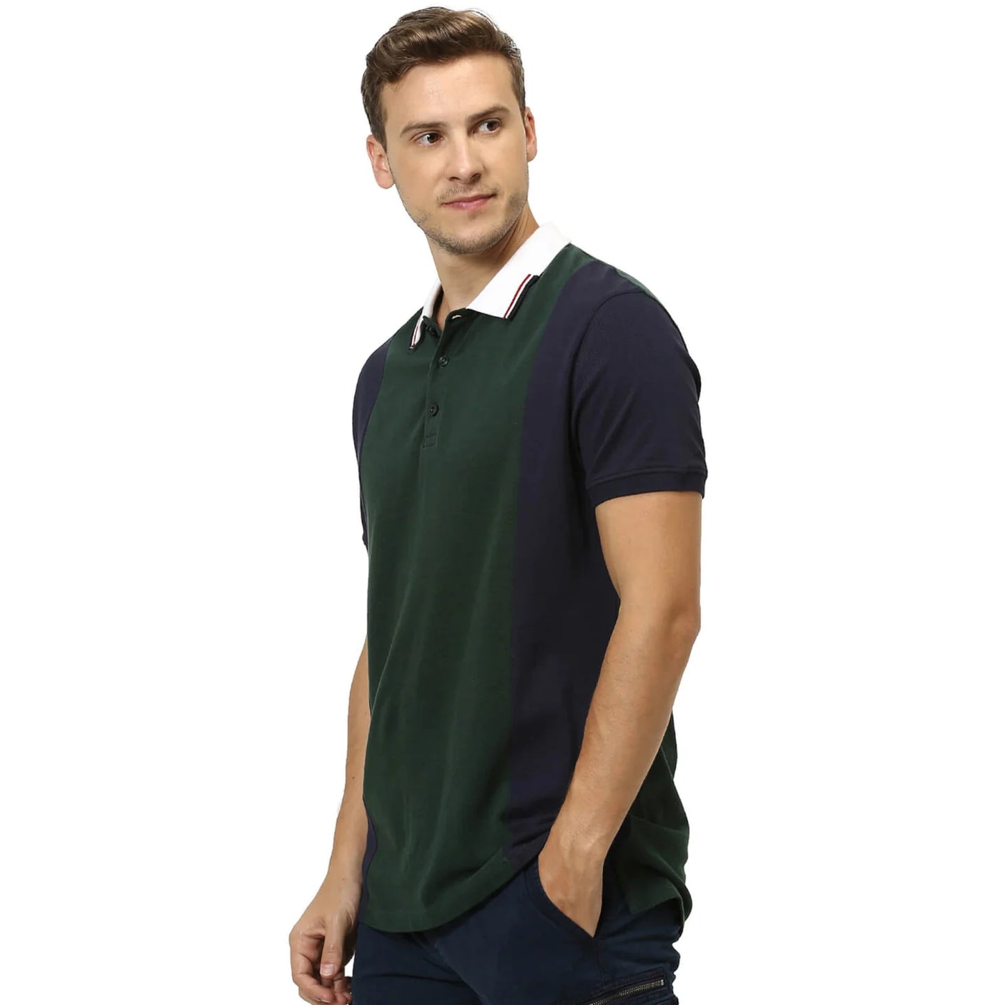 Green Colourblock Cotton Polo