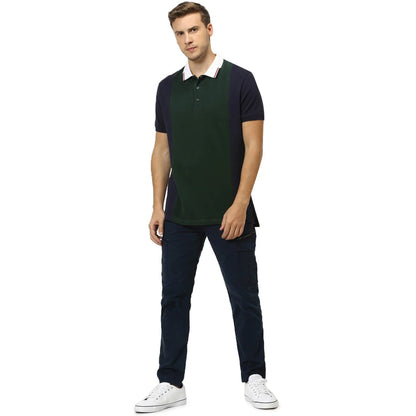 Green Colourblock Cotton Polo