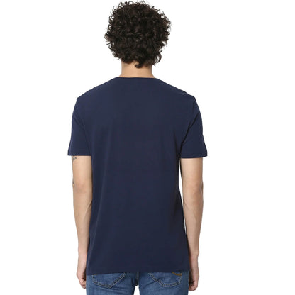 Navy Blue Printed Cotton T-shirt