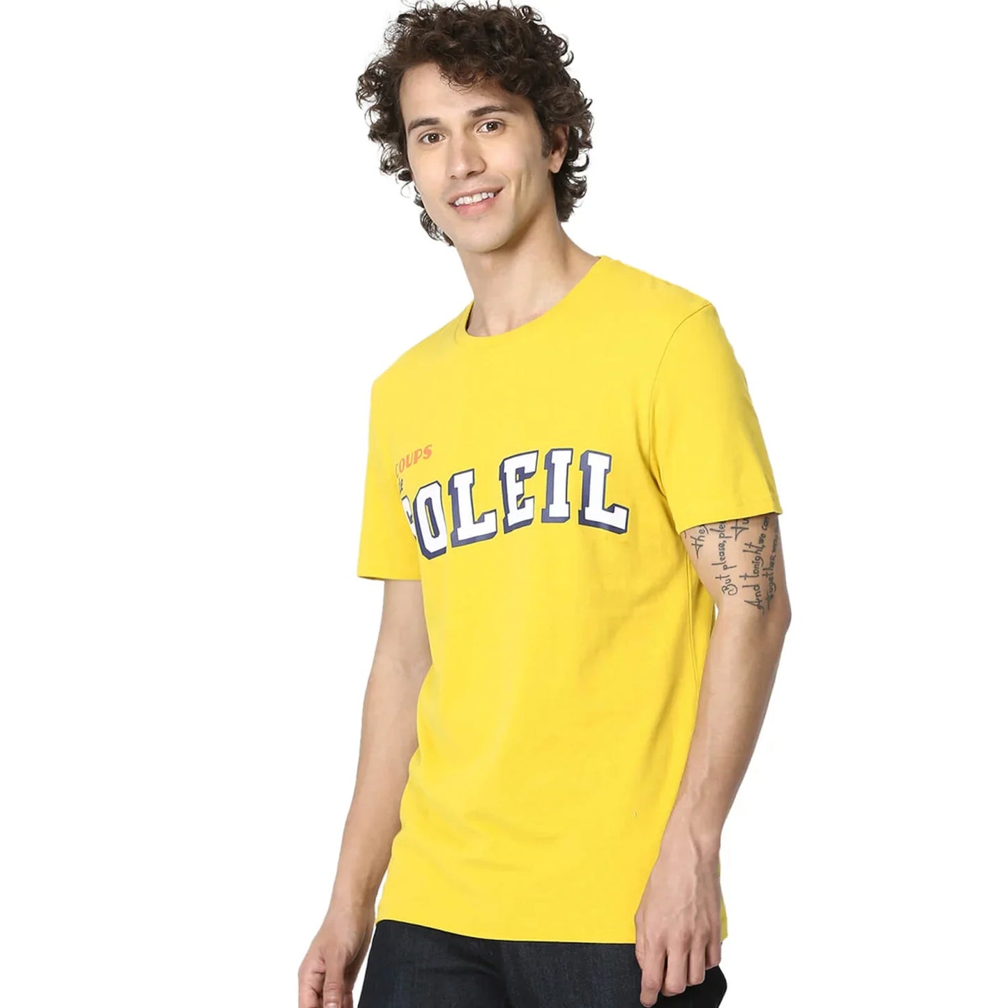 Yellow Printed Cotton T-Shirt