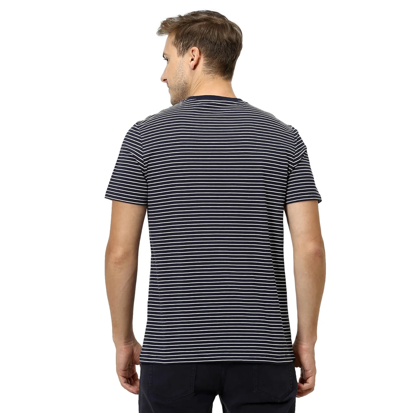 Navy Blue Striped Cotton T-shirt