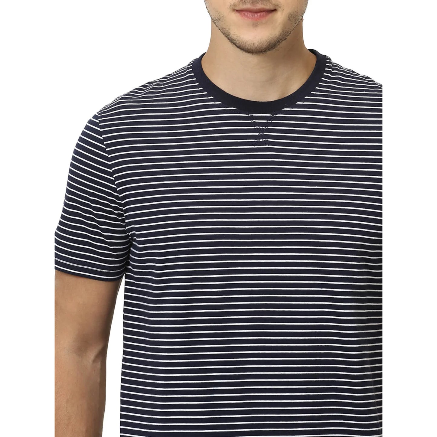 Navy Blue Striped Cotton T-shirt