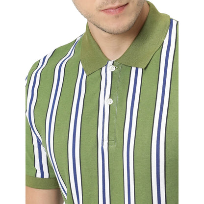 Green Striped Cotton Polo