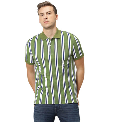 Green Striped Cotton Polo