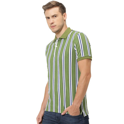 Green Striped Cotton Polo