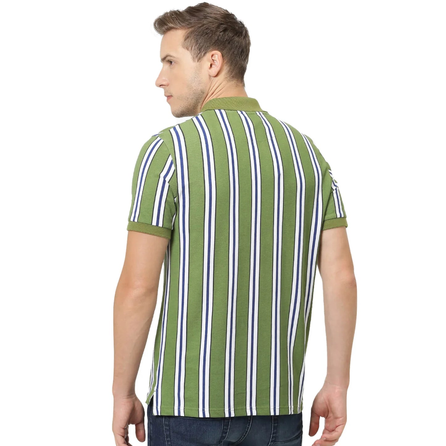 Green Striped Cotton Polo