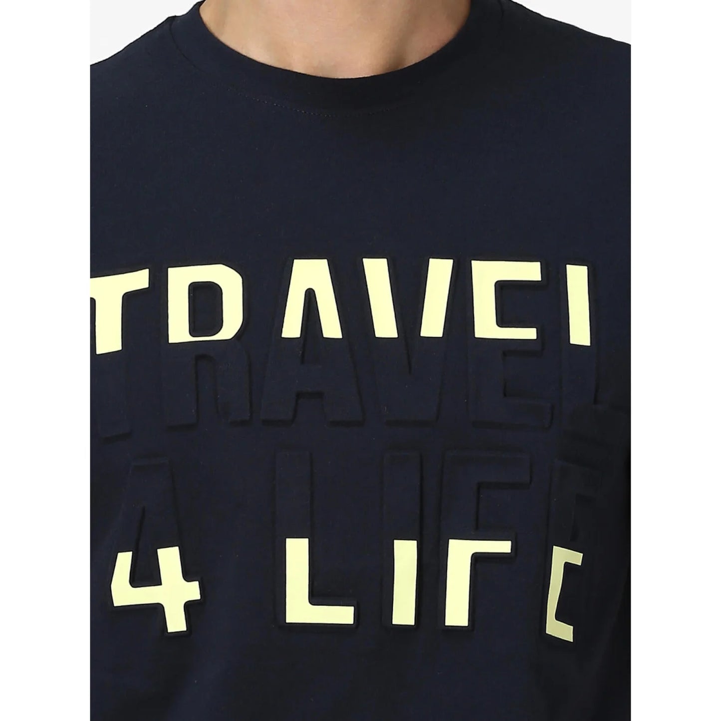 Navy Blue Printed Cotton T-shirt