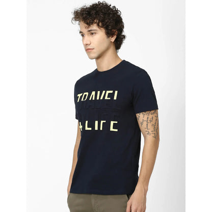 Navy Blue Printed Cotton T-shirt