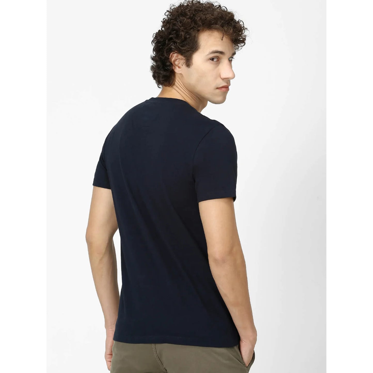 Navy Blue Printed Cotton T-shirt