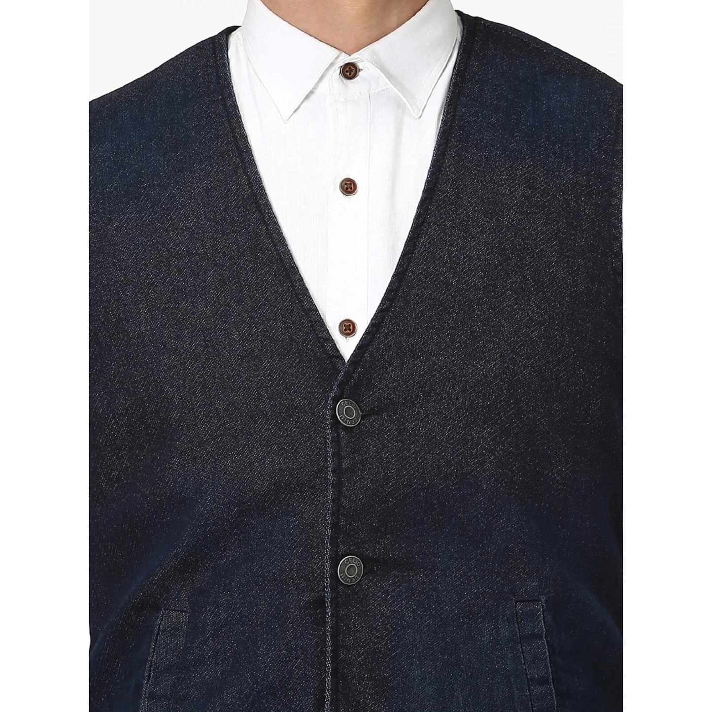 Blue Solid Cotton Blend Coats