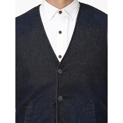 Blue Solid Cotton Blend Coats