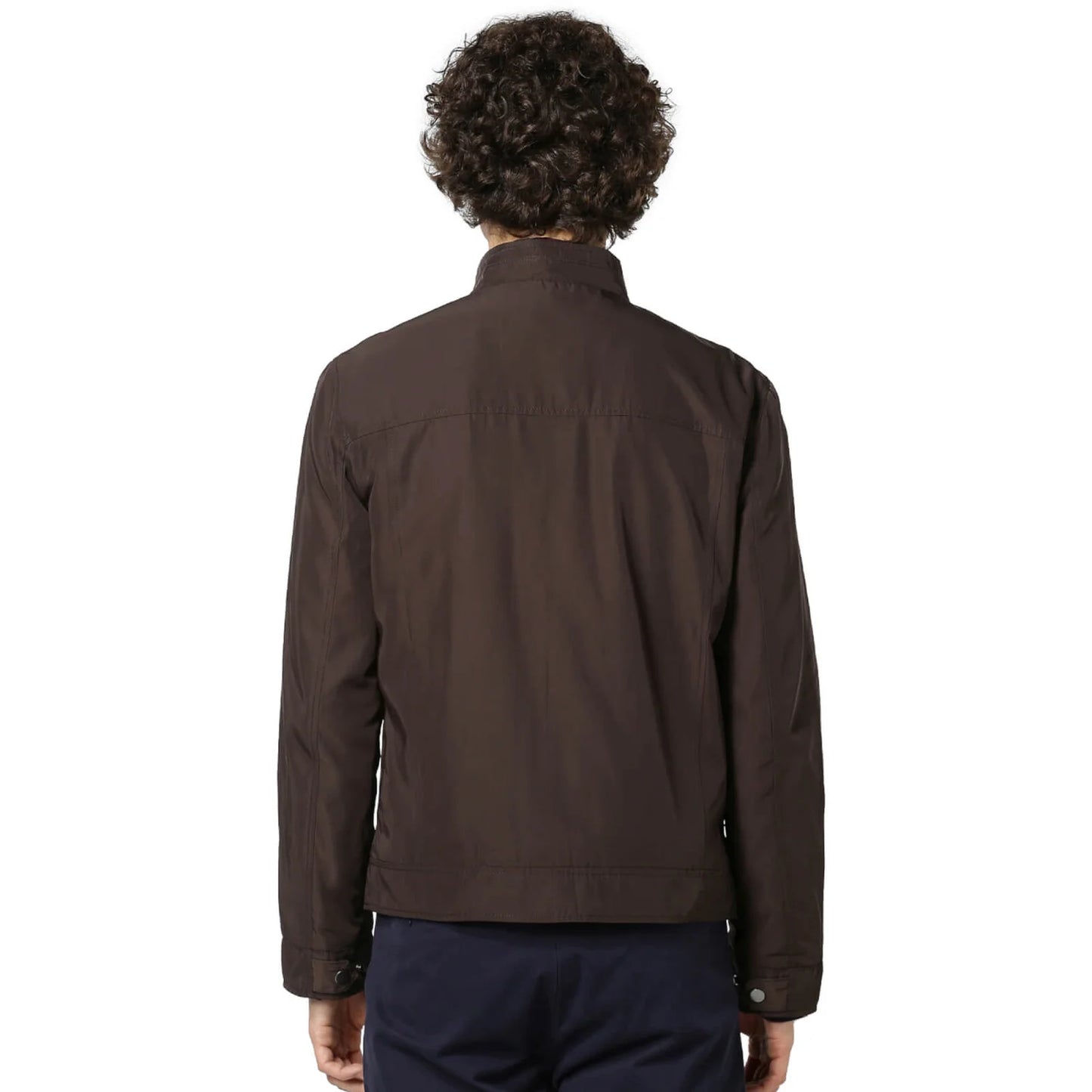 Brown Solid Cotton Blend Jacket