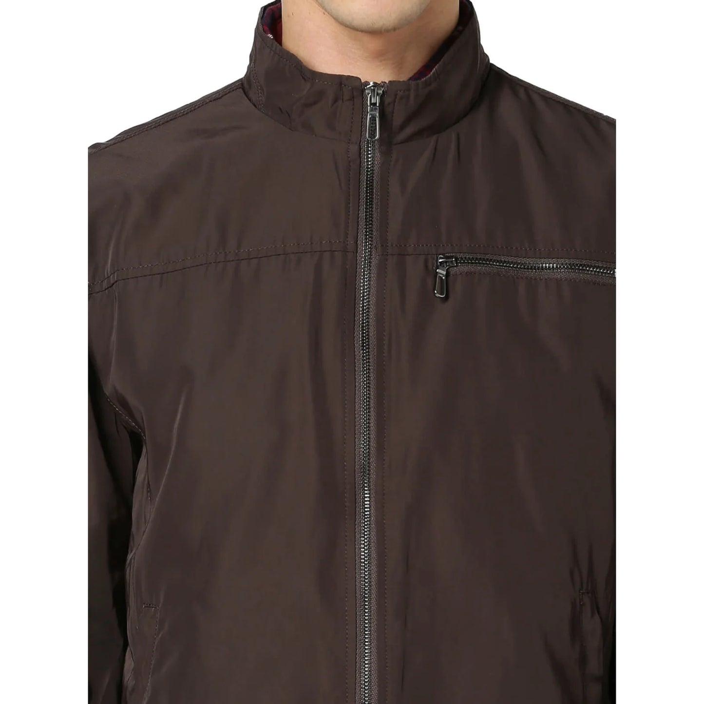 Brown Solid Cotton Blend Jacket