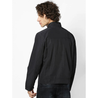 Black Solid Cotton Blend Jacket