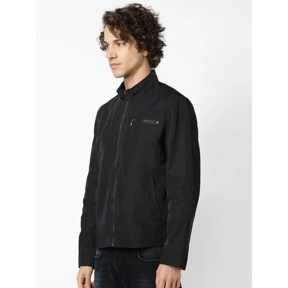 Black Solid Cotton Blend Jacket