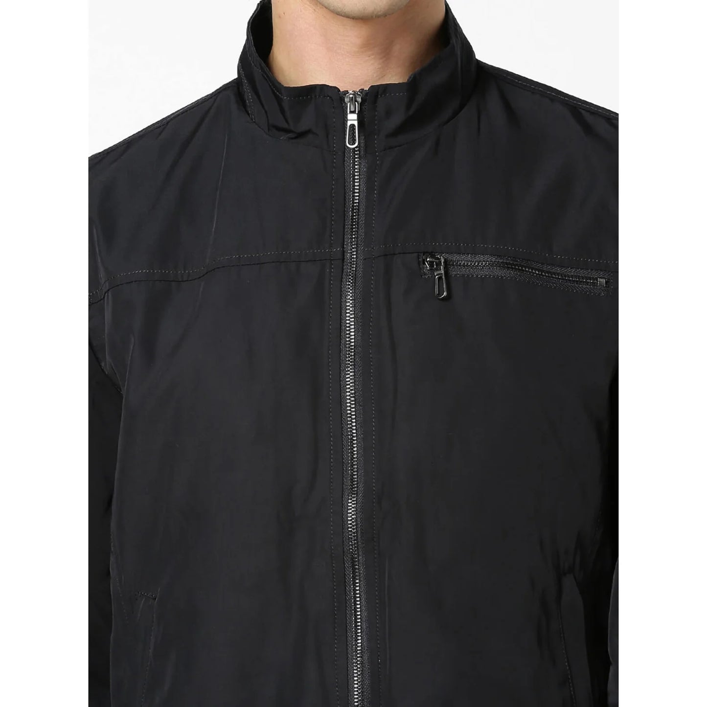 Black Solid Cotton Blend Jacket