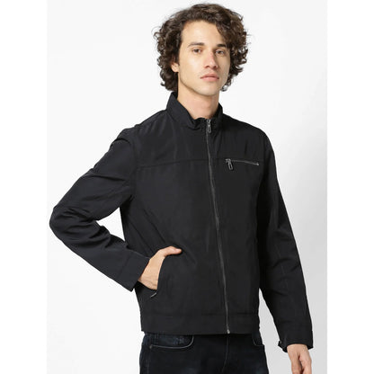 Black Solid Cotton Blend Jacket