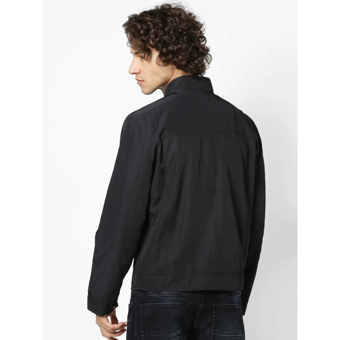 Black Printed Polyester Jacket