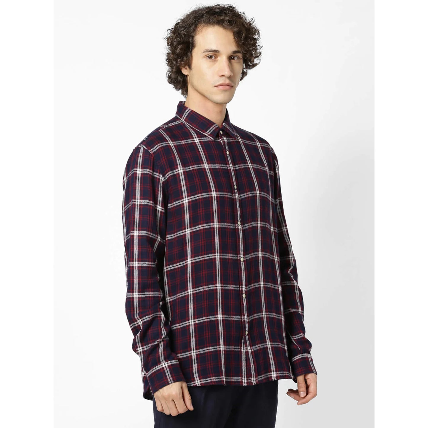 Navy Blue Checks Cotton Shirt