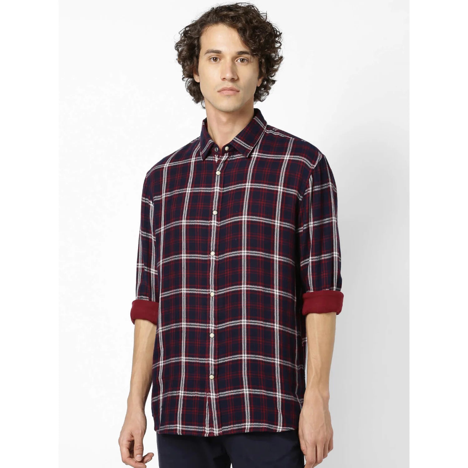 Celio* Checked Regular Fit Cotton Navy Blue Shirt