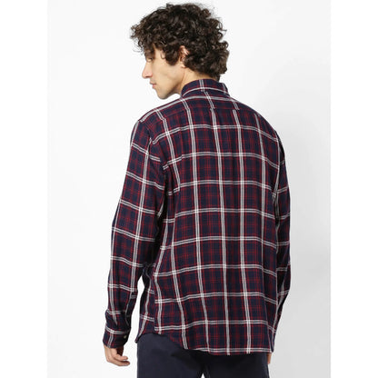 Navy Blue Checks Cotton Shirt