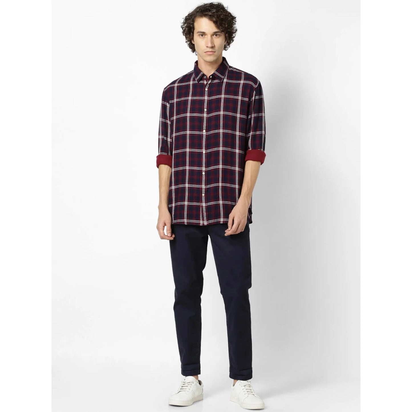 Navy Blue Checks Cotton Shirt