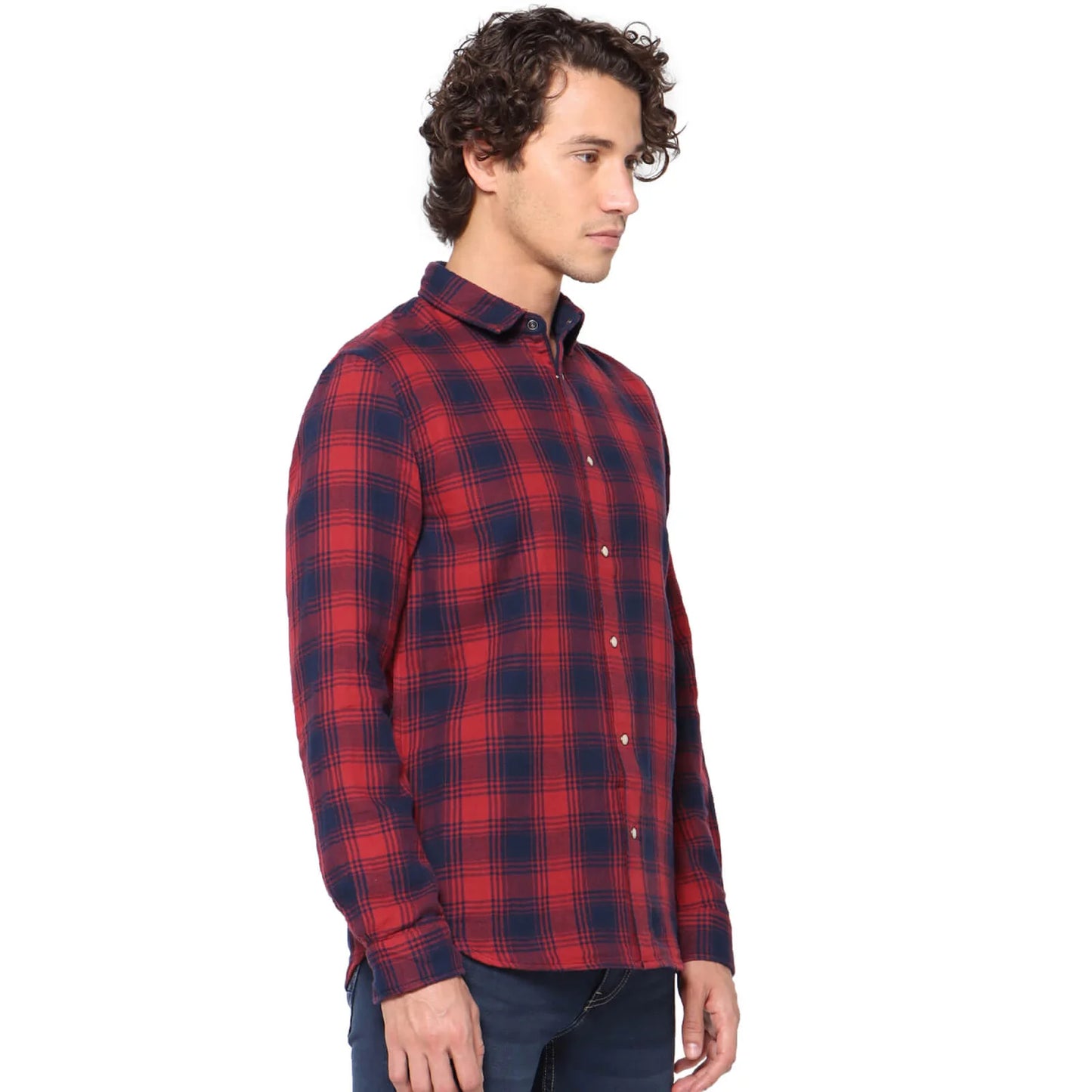 Navy Blue Checks Cotton Shirt