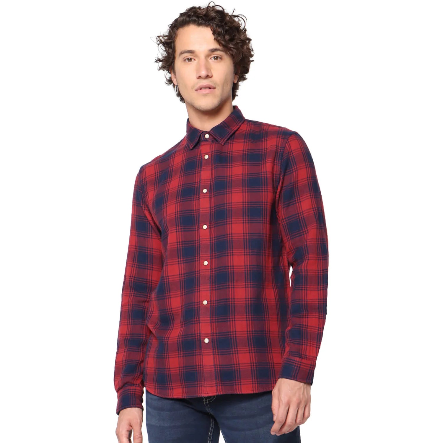 Navy Blue Checks Cotton Shirt