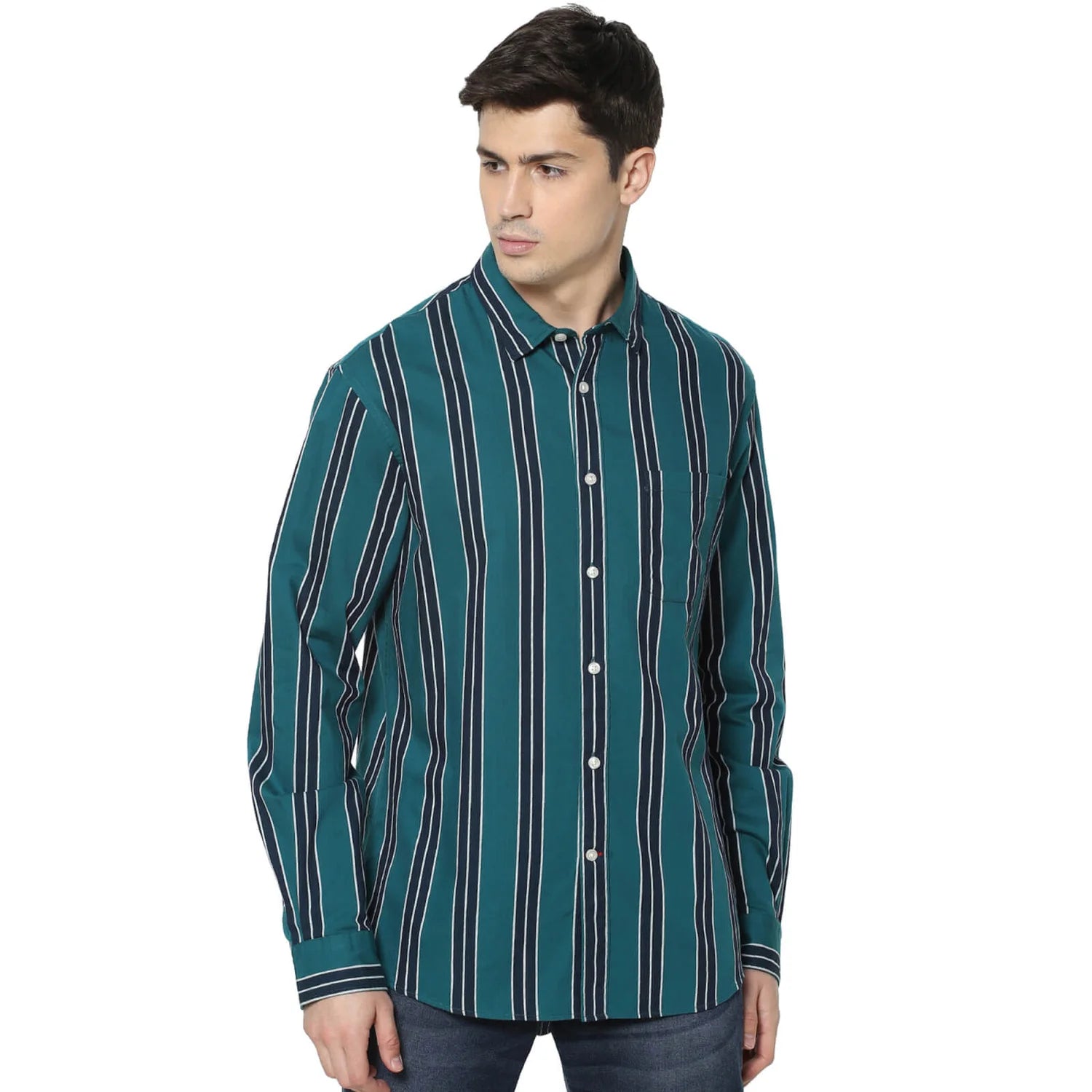 Green Striped Cotton Shirt