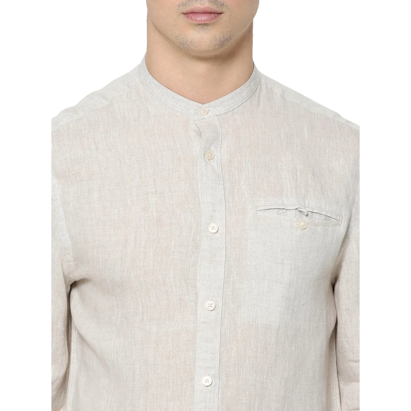 Off White Solid Linen Shirt