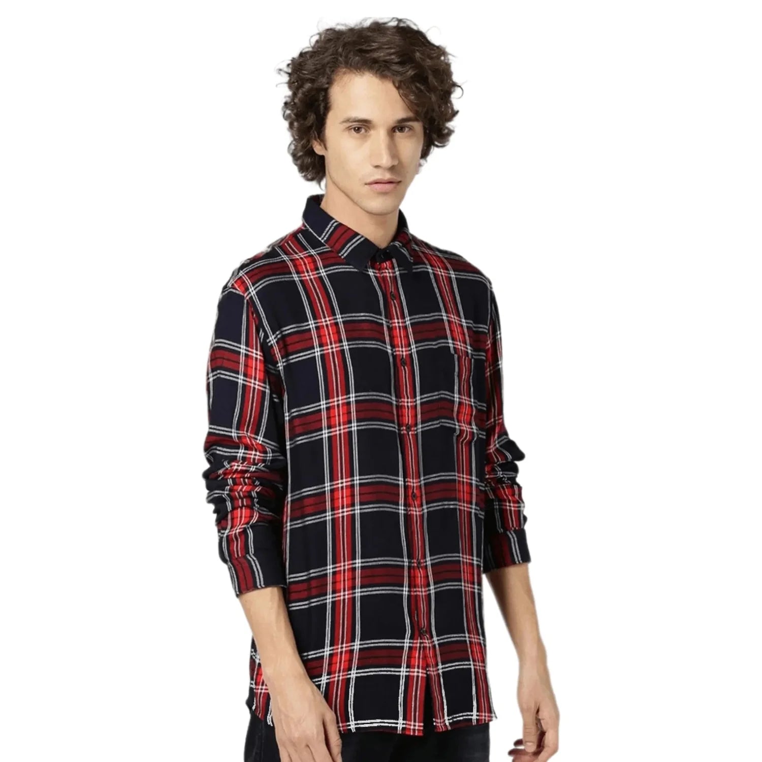 Navy Blue Checks Viscose Shirt