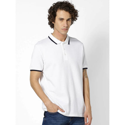 White Solid Cotton Blend Polo