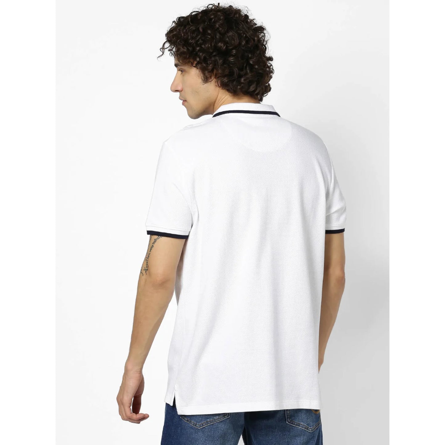 White Solid Cotton Blend Polo