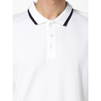 White Solid Cotton Blend Polo