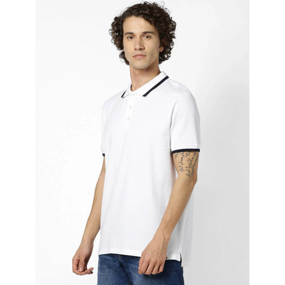 White Solid Cotton Blend Polo